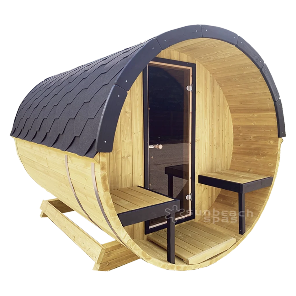 Lux Barrel Sauna (2.5m) spa in garden setting
